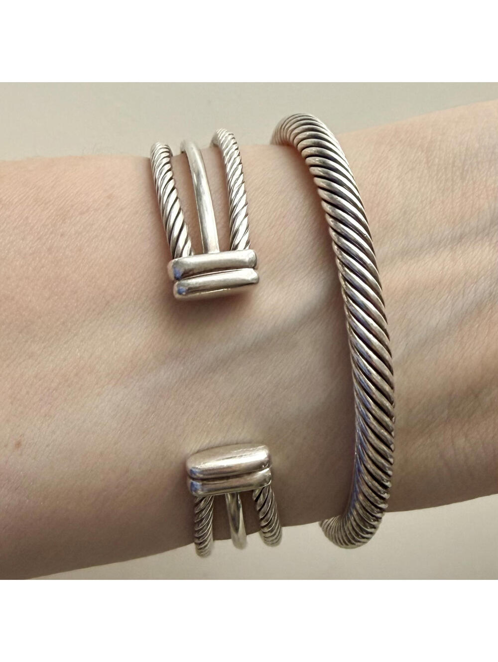 DAVID YURMAN BRACELET SET Cable Buckle 925/750 Gold + X Crossover Diamond Cuff - Picture 2 of 9